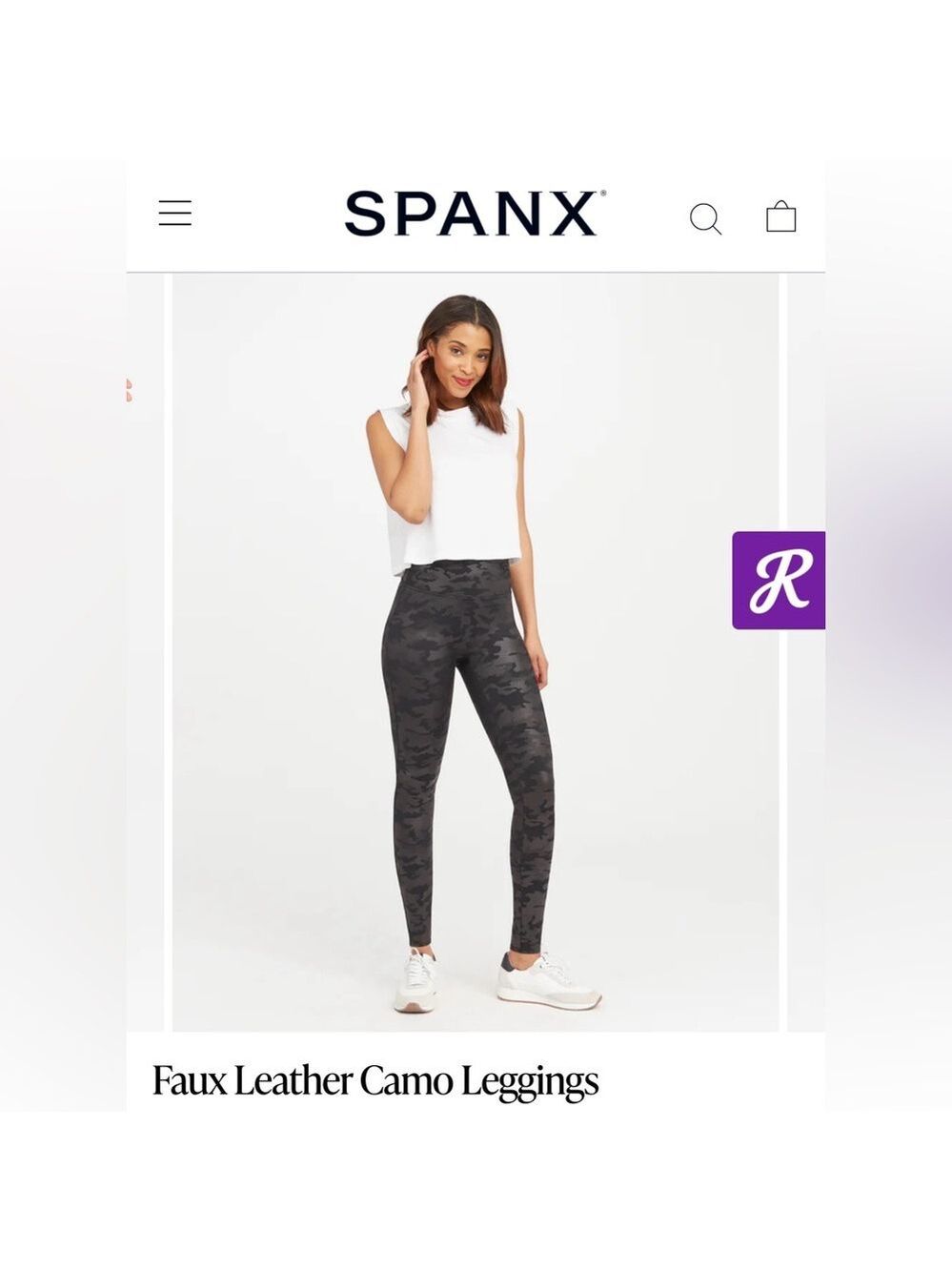 SPANX Black Faux Leather Camo Leggings Petite Length
